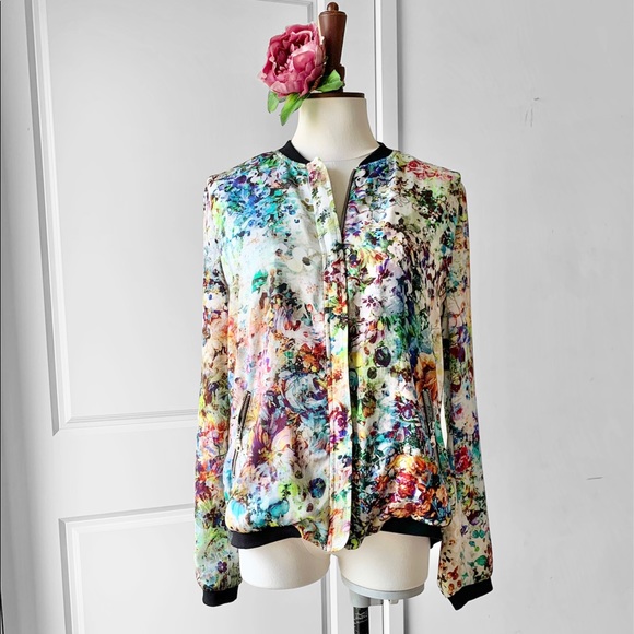 ZARA Trafaluc Floral Multicolor Bomber Jacket - Picture 2 of 9